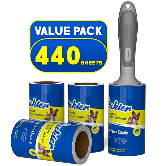 VASSON Lint Roller, 440 Sheets, 4 Rollers Value Pack, Extra Sticky Lint Roller for Clothes, Pet Hair, and Furniture (1 Handle + 440 Sheets)