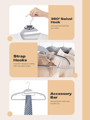 VASSON Grey Plastic Hangers 50 Pack, Slim Space Saving, Non Slip Hangers with Rubber Pads