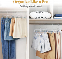 VASSON 12 Pack 14 inch Clear Plastic Skirt Hangers with Adjustable Clips, Pants Hangers 360-Rotating Swivel Hook