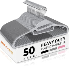 VASSON Grey Plastic Hangers 50 Pack, Slim Space Saving, Non Slip Hangers with Rubber Pads