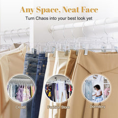 VASSON 12 Pack 14 inch Clear Plastic Skirt Hangers with Adjustable Clips, Pants Hangers 360-Rotating Swivel Hook