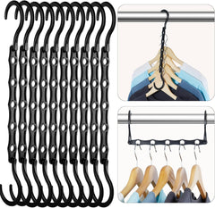 VASSON 10 Pack Black Magic Space Saving Hangers, Premium Smart Hanger Hooks,Sturdy Cascading Hangers with 5 Holes for Heavy Clothes