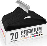 VASSON Black Velvet Hangers 70 Pack, Non Slip Clothes Felt Hanger Heavy Duty for Coat
