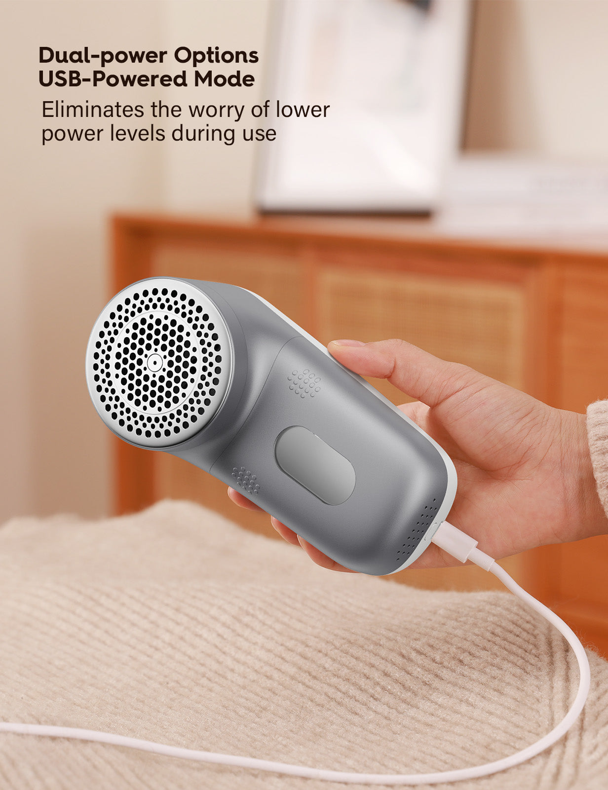 VASSON Dual-Power Fabric Shaver, USB-Powered Sweater Shaver, Battery Operated Portable Lint Shaver, Clothes Shaver, Lint Remover, Depiller, Defuzzer, Fabric Shaver for Furniture, Clothes, Couch