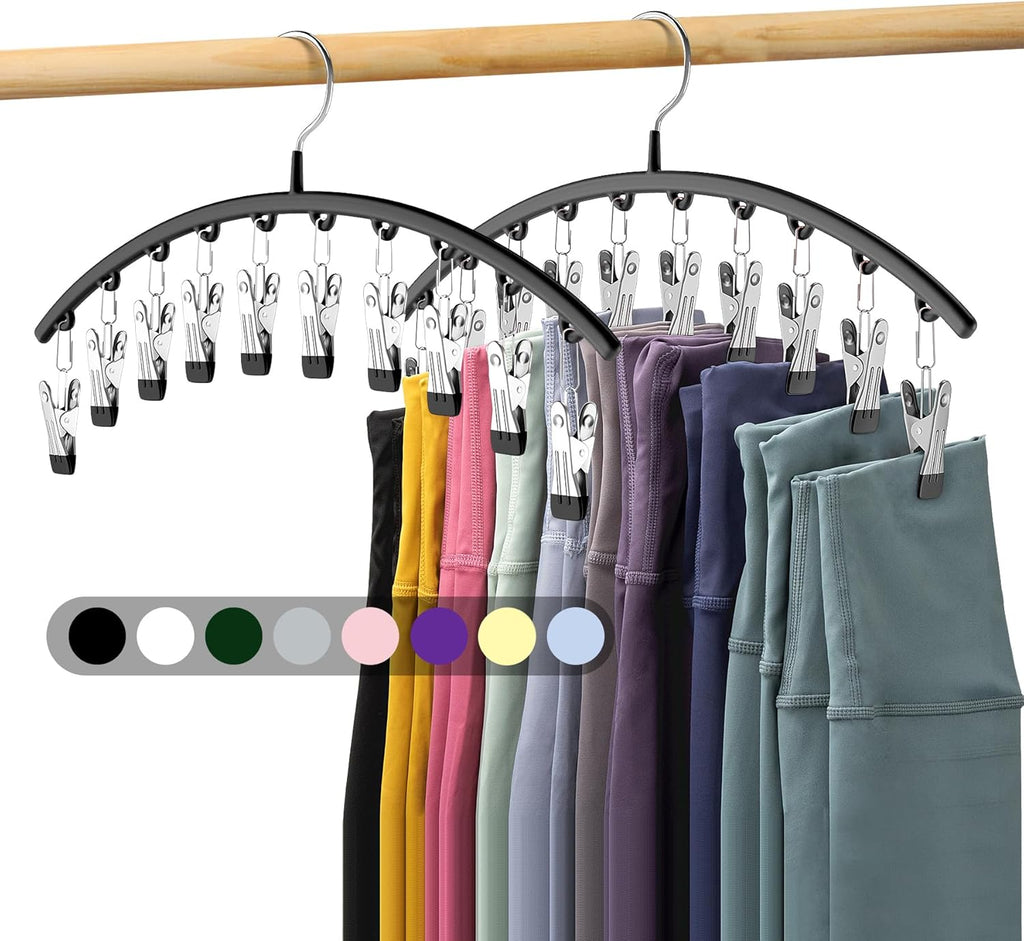 Zylkorb Legging Organizer Hangers - 2 Pack, Wood With 10 Clips Each, Holds 20 Pants, Space Saver